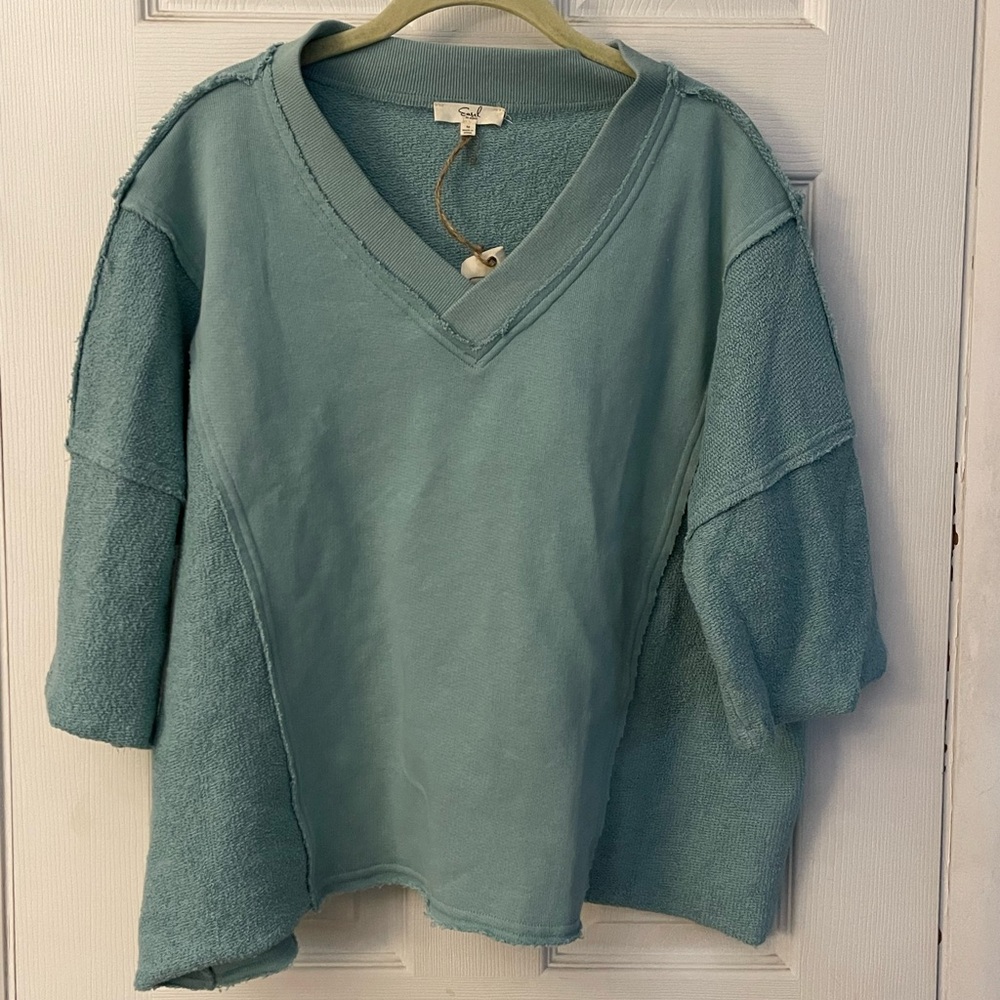 Easel Teal Textured French Terry Oversized Top- NWT—Medium